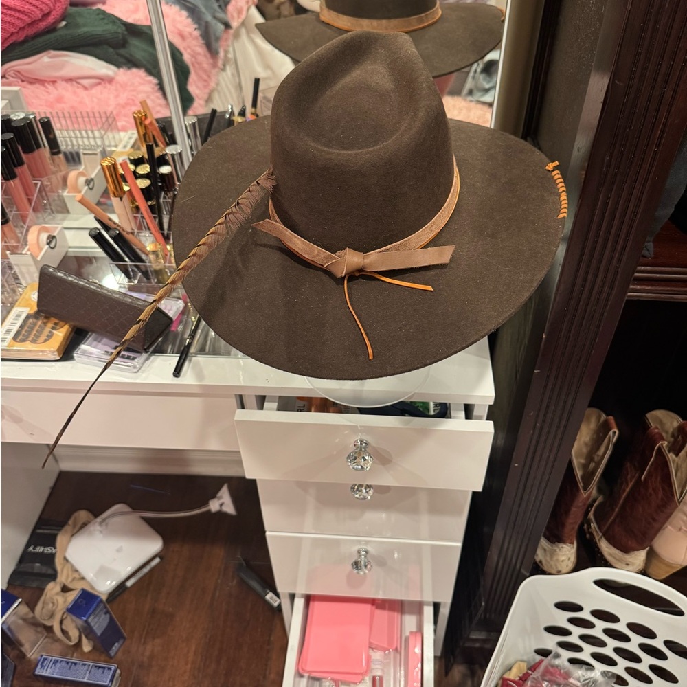 Tan and Brown Wide-Brim Fedora Hat